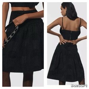 NWT Anthropologie Maeve Taffeta Dot Midi Skirt Black Sz 12  NWT